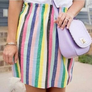 J. Crew Mixed Rainbow Striped Linen Blend Sidewalk Mini Skirt Pull On Lined 6
